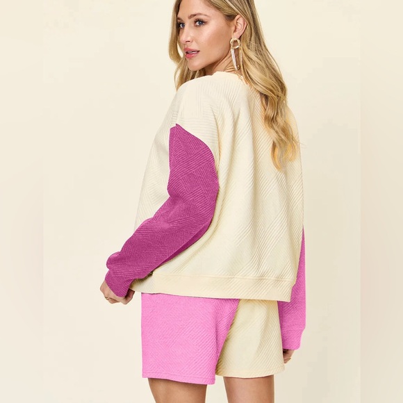 Contrast Drop Shoulder Top and Shorts Set - Picture 2 of 12